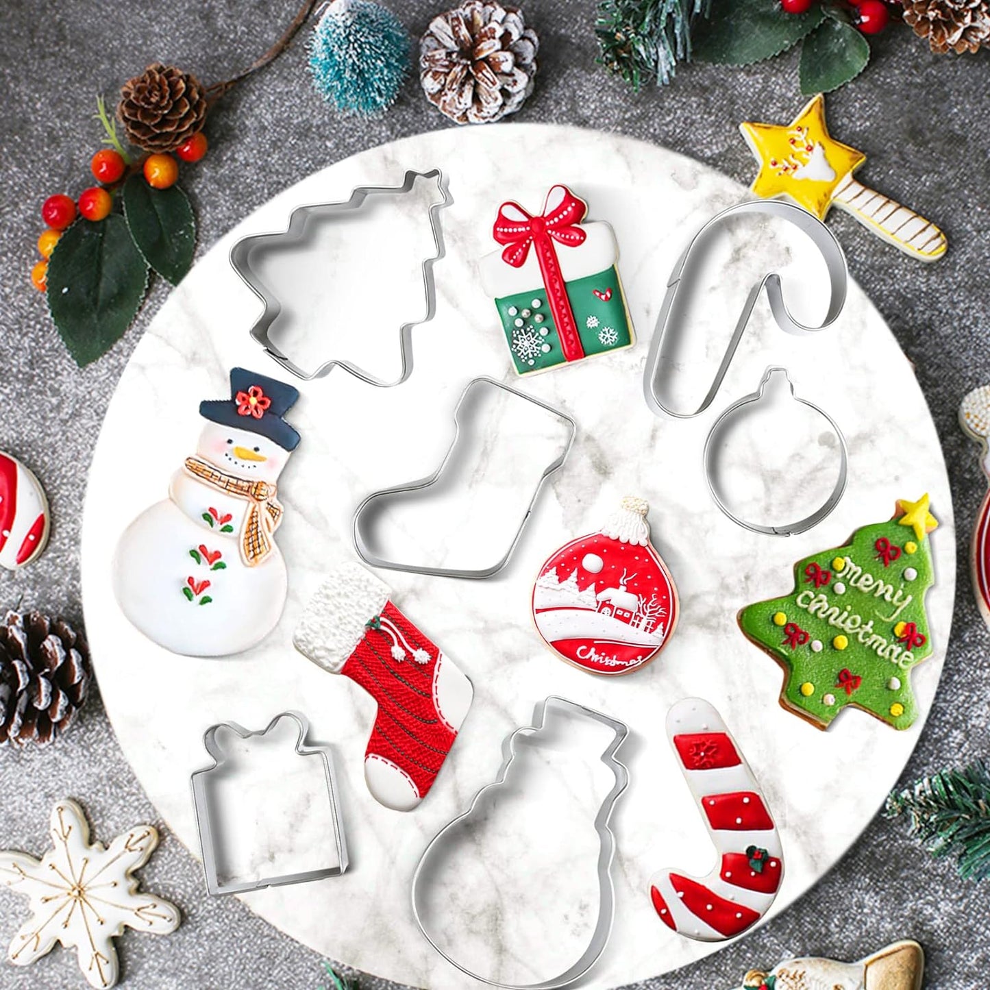 10 Pieces Christmas Cookie Cutter Set - Snowflake,Santa Claus, Gingerbread Holiday Cookie Cutters for Xmas Winter Holiday Party
