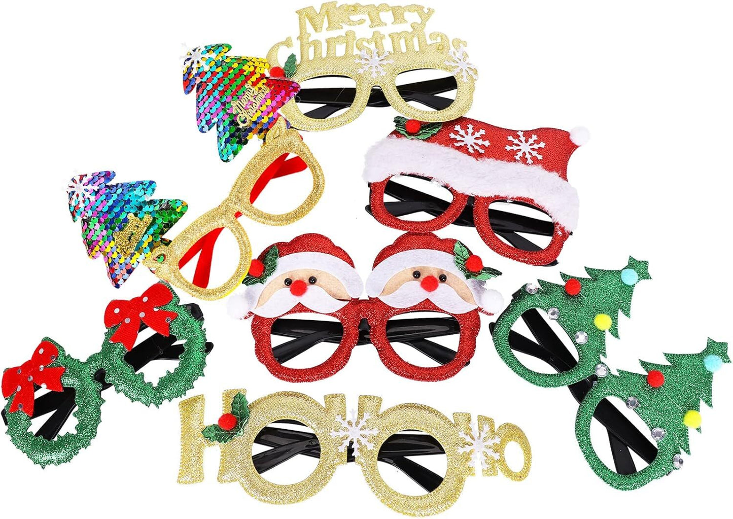 Max Fun 12Pcs Christmas Glasses Glitter Holiday Party Glasses Frames Christmas D