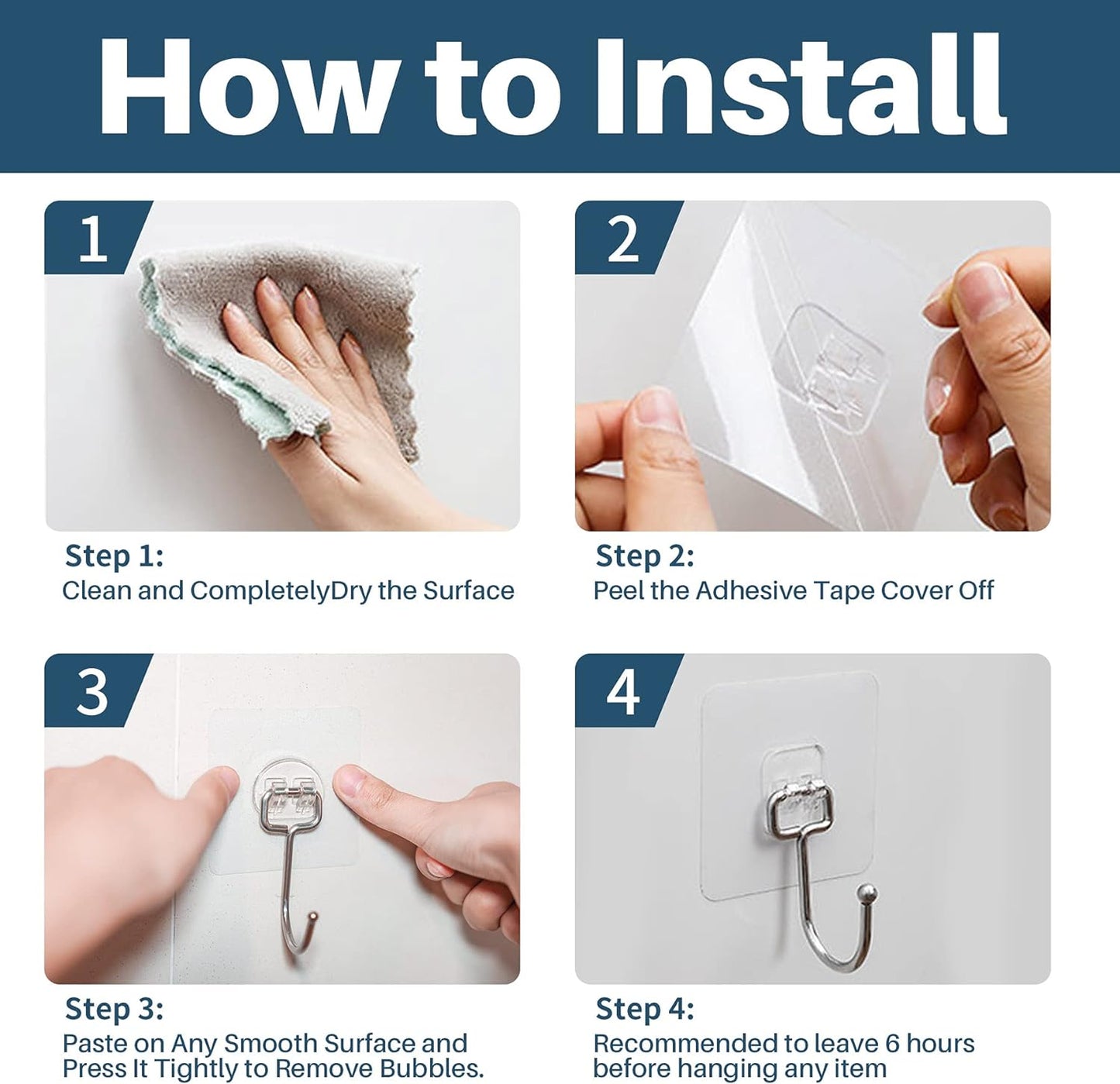 10-Pack All-Purpose Large Adhesive Hooks for Hanging,Banana Hook,Heavy Duty Adhesive Hooks 37 Lb(Max),Sticky Wall Hook Fit Home,Bathroom,Kitchen,Office and Outdoor
