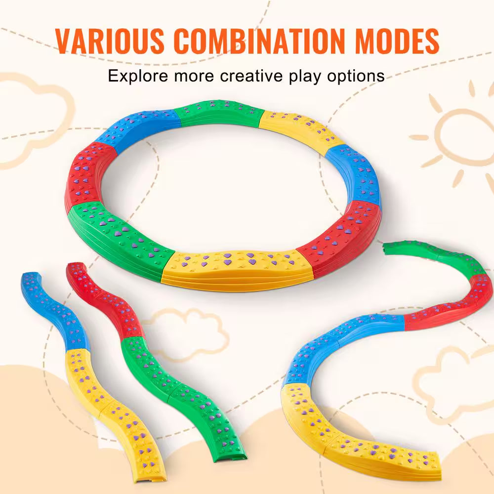 Balance Beam Stepping Stones, 8 PCS Toddler Balance Boards Non-Slip Textured Surface & Rubber Pads, Montessori Toy