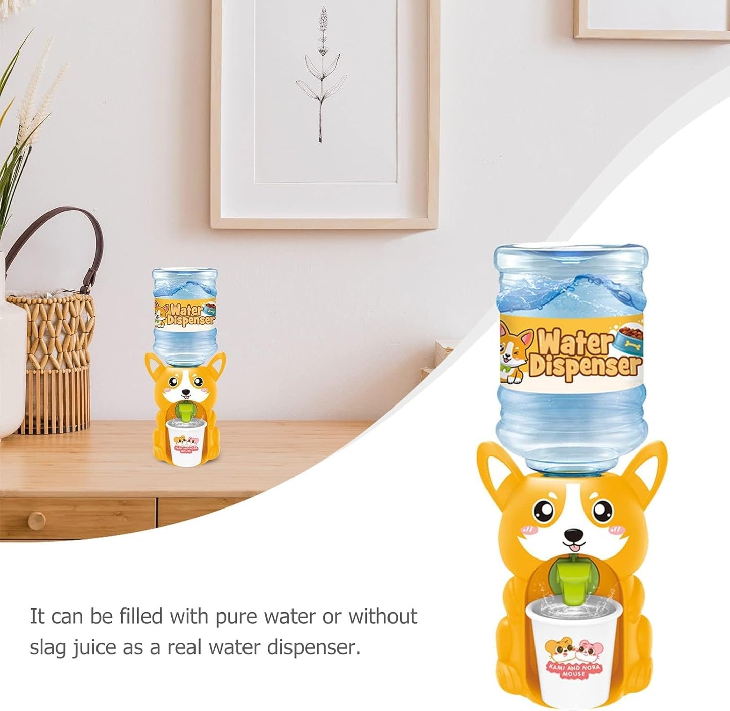 Mini Water Dispenser Toy for Kids - Lovely Cartoon Animal Shaped Water Machine Drinking Fountains Toys (Corgi)