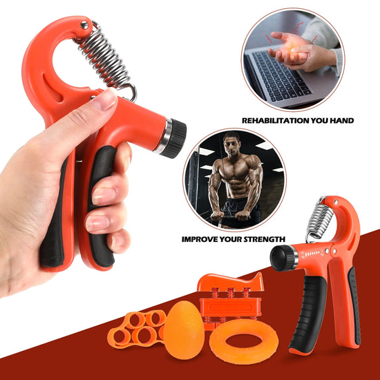 6Pcs Hand Grip Strengthener Kit, Hand Strength Exerciser, Adjustable Resistance 22 to 132Lbs Hand Gripper,Finger Exerciser,Finger Stretcher,Grip Ring & Stress Relief Grip Ball(Orange)
