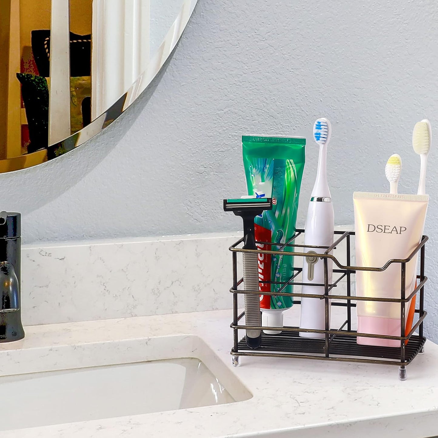 Toothbrush Holder, Electric Toothbrush Holder - Stainless Steel Tooth Brush Holder, Toothpaste Holder Organizer Stand Caddy for Bathroom, Bronze