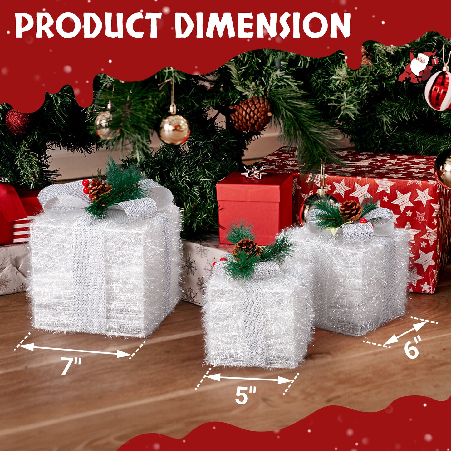 3 X Christmas Lighted Gift Boxes Decorations Holiday Party Home Yard, White