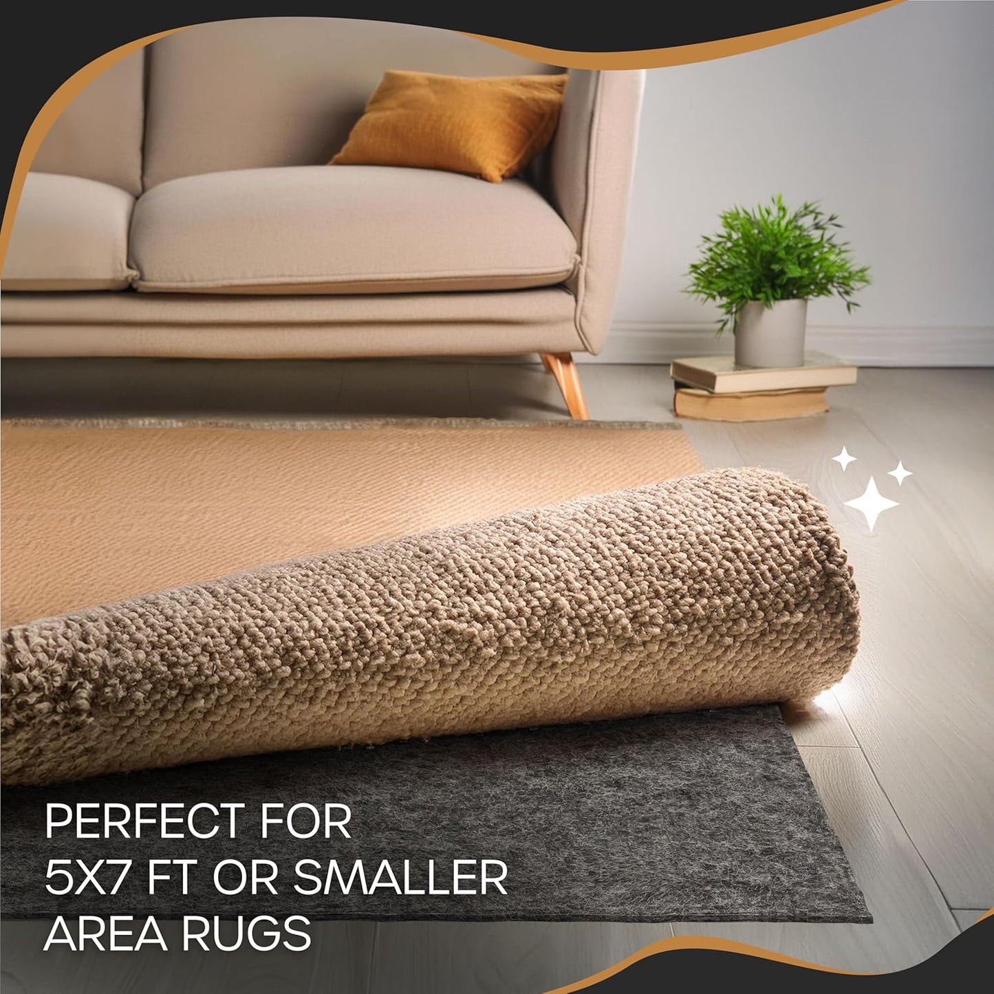 5'X7' Felt TPO Non Slip Rug Pad | 1/4" Thick Rug Cushion | anti Slip Grips for Hardwood Floors
