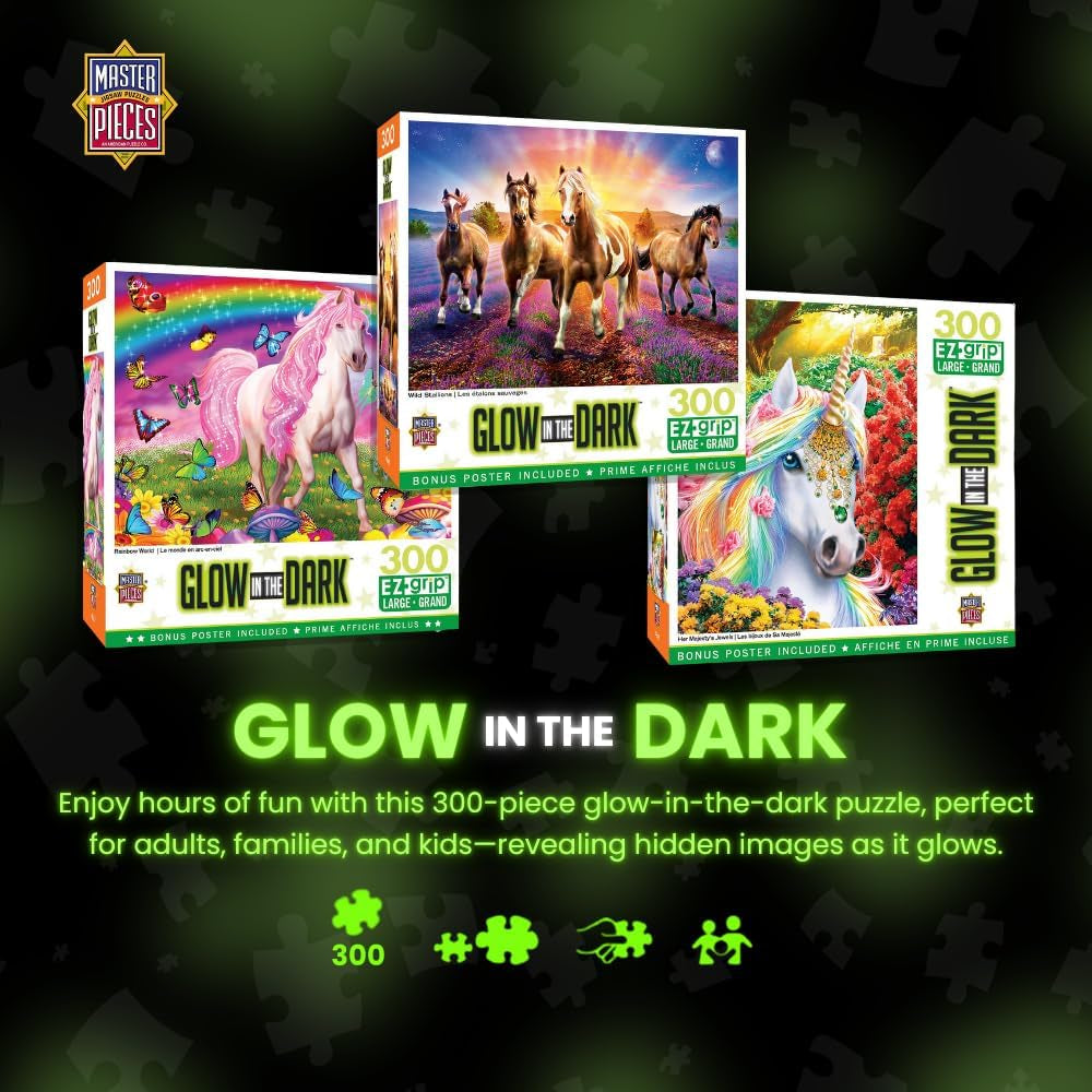 300 Piece EZ Grip Glow in the Dark Jigsaw Puzzle - Rainbow World - 18"X24"