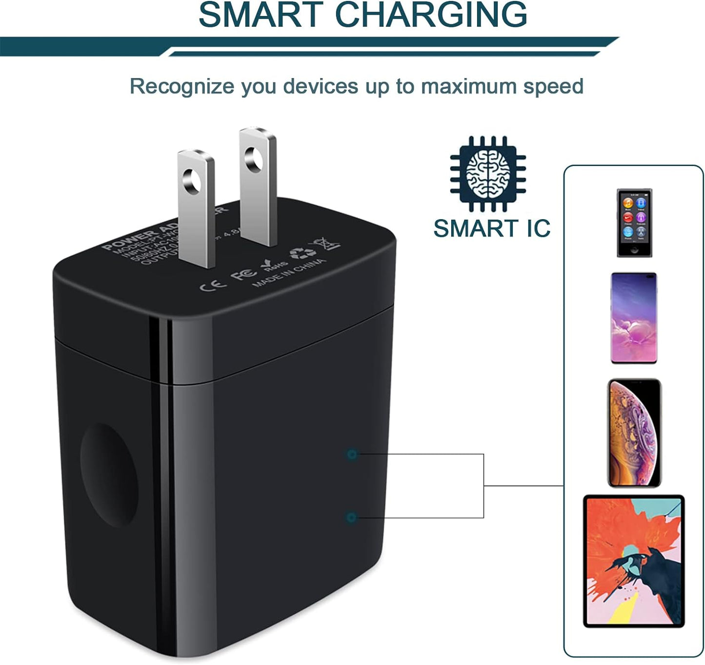 Wall Charger, USB Charger Adapter, 4.8A 4Multi Port Fast Charging Station Power Base Block Plug Cube Brick for Iphone 15 14 SE 13 12 11Pro Max/Xr/Xs/8Plus, Samsung A14/A13/S23/S22 Kindle Plug
