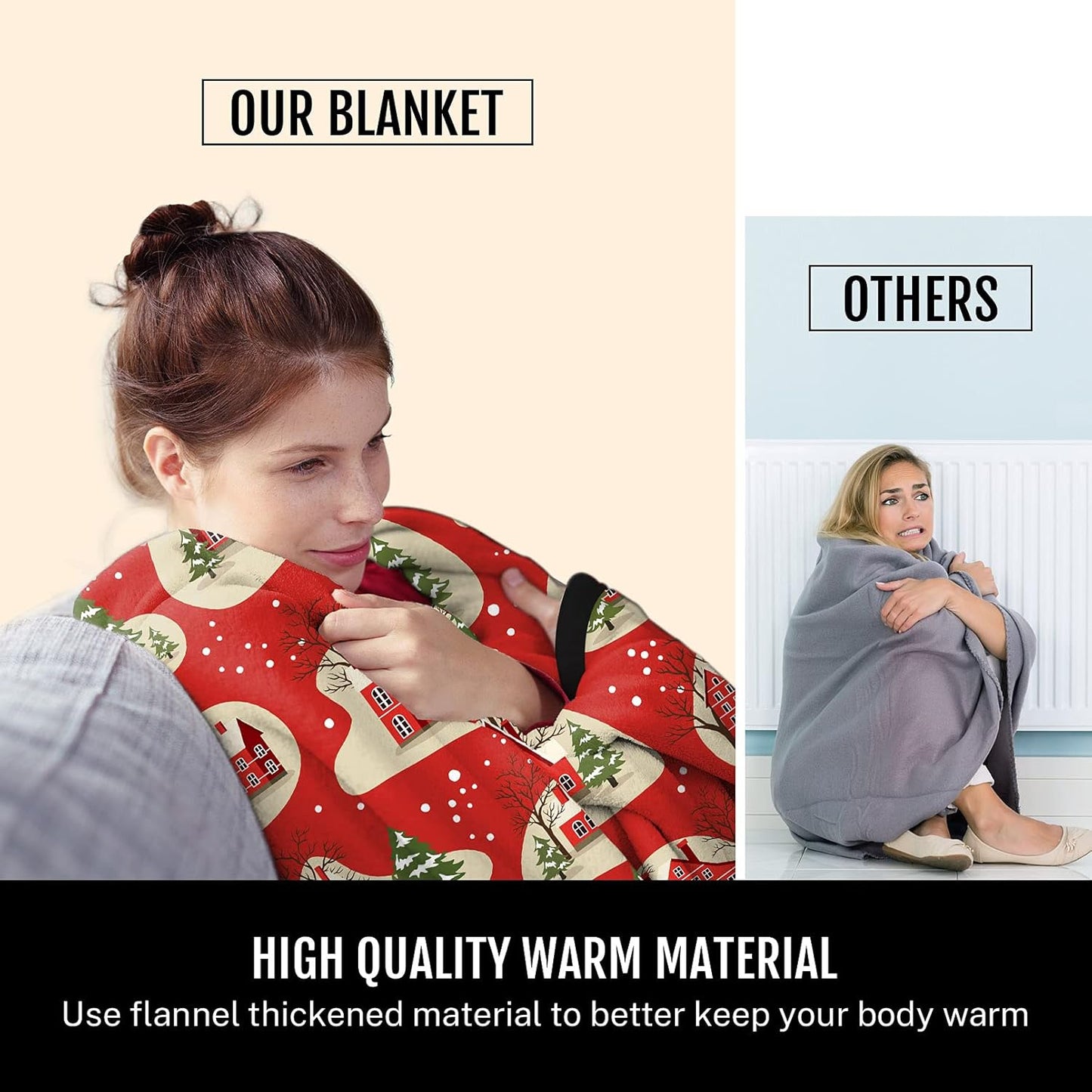 Christmas Throw Blankets, Soft Blankets and Throws, Daughter Mom Friend Gift Houses in Snowfall Print Decorative Throw Blankets for Couch, 60"X80"