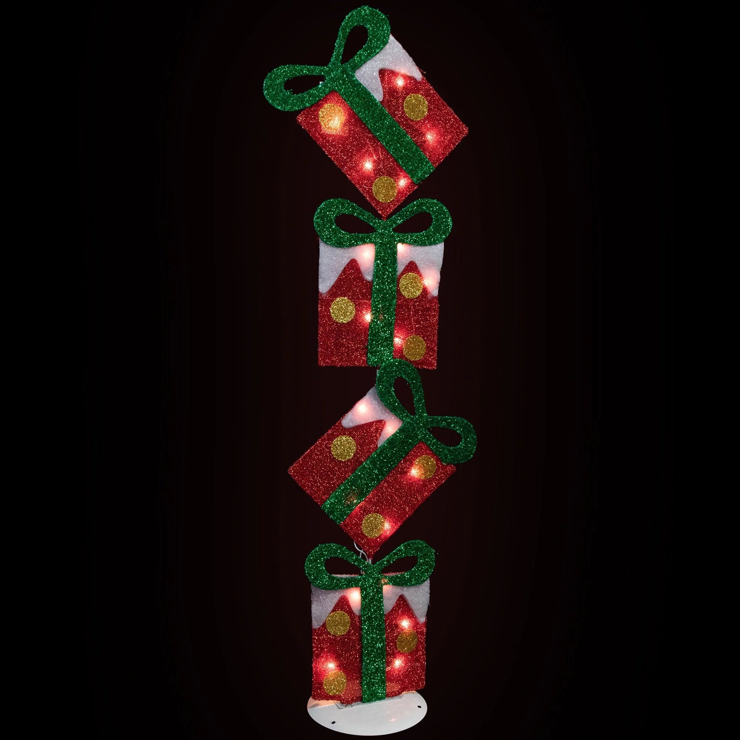 Lighted Tinsel Stacked Gift Boxes Outdoor Christmas Decoration - 44" - Clear Lights