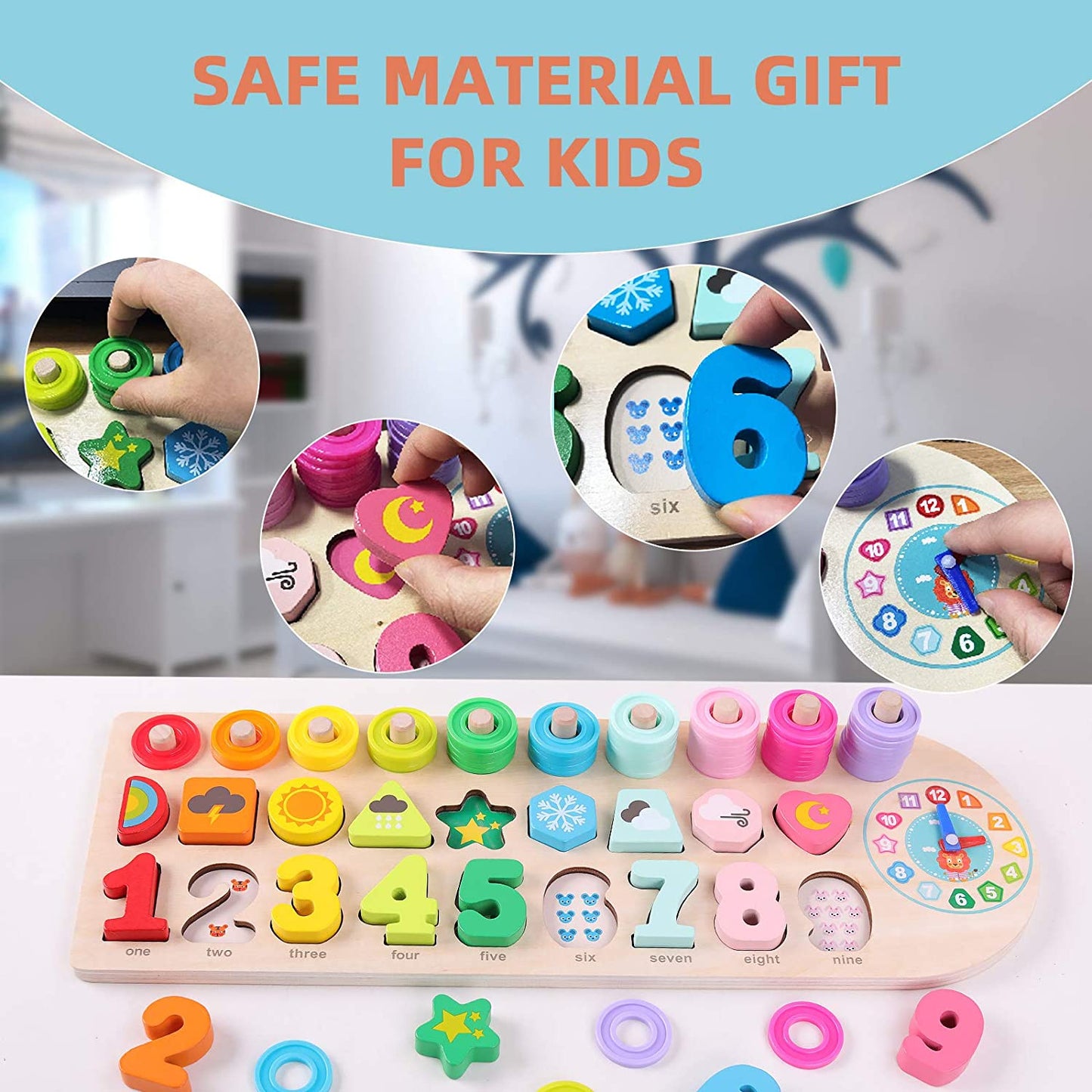 Preschool Educational Learning Montessori Toys for Kids, Toddler Puzzles Number Shape Sorter Counting Stacker with Clock Weather, Boys Girls Activities Math Game Gift for Age 3 4 5 Years