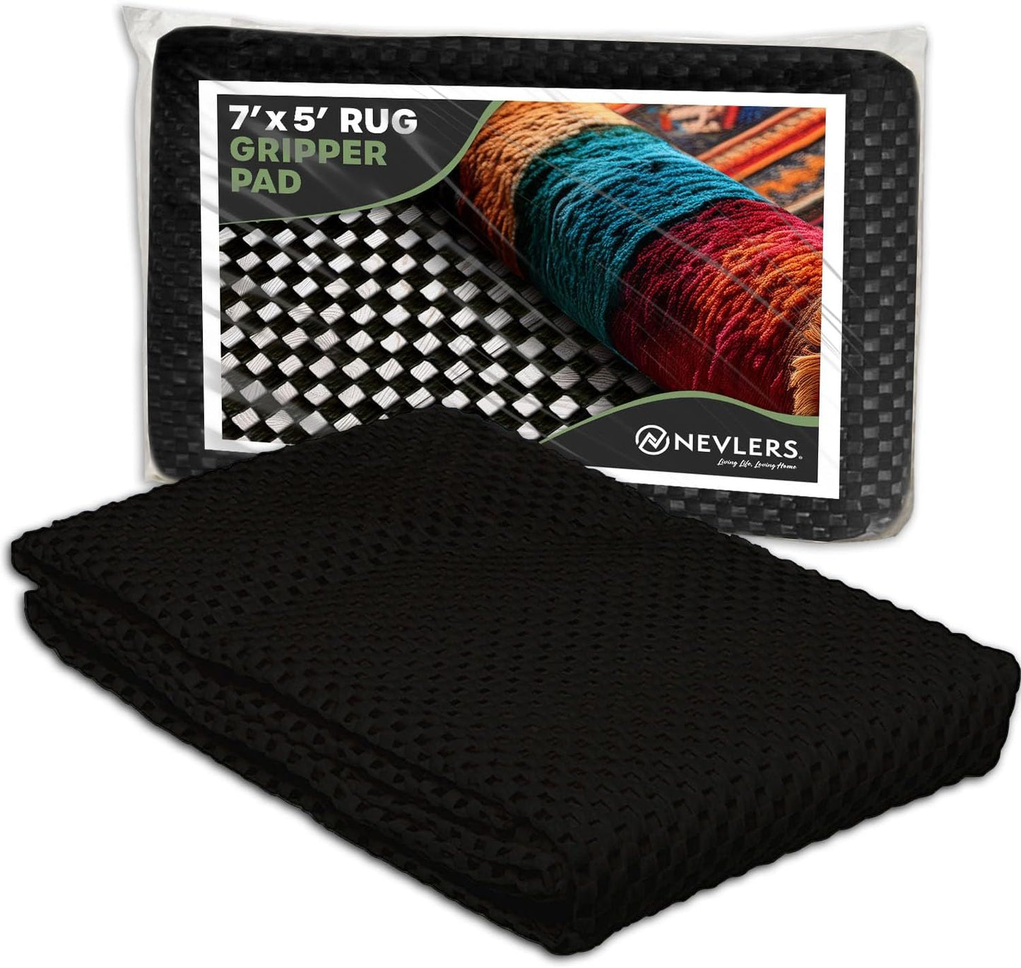 5'X7' Black anti Skid Rug Gripper for Hardwood Floors & Other Surfaces | Thick PVC Non Slip Rug Pad 5X7 Ft. | Trim-To-Fit under Rug Non Slip Pad & Carpet Pad | Rug Stoppers to Prevent Sliding