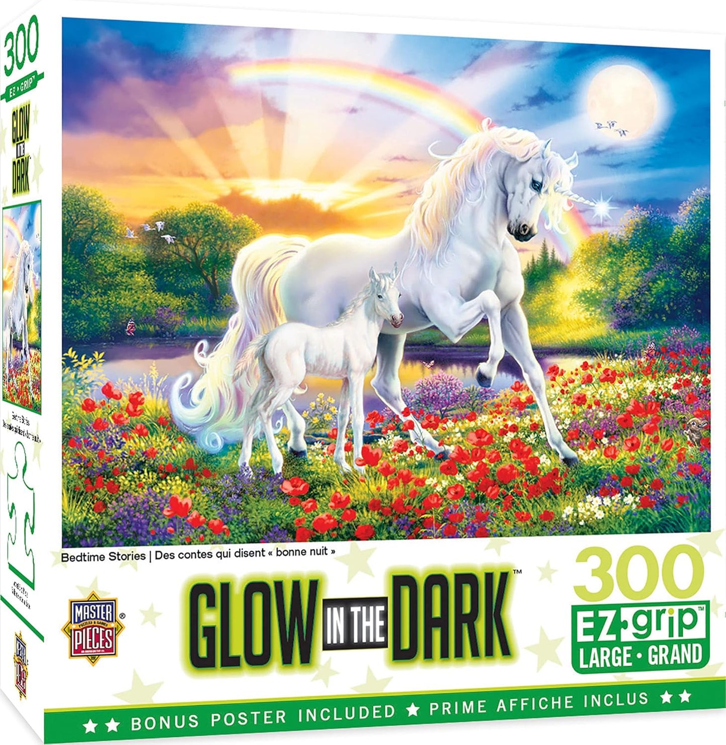 - 300 Piece Jigsaw Puzzle with Large EZ Grip Shapes, Glows in the Dark, Bedtime Stories, Activity Fun for Adults, Seniors, Family, Kids, 18" X 24"