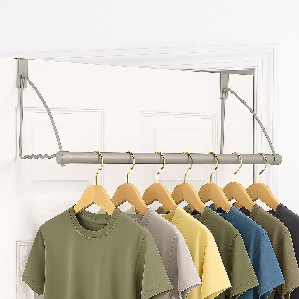 over the Door Hanger - Door Rack Hangers for Clothes - Space Saving Designed for Bedroom & Bathroom - Ideal for Clothes & Towels - Drying Rack, Gray