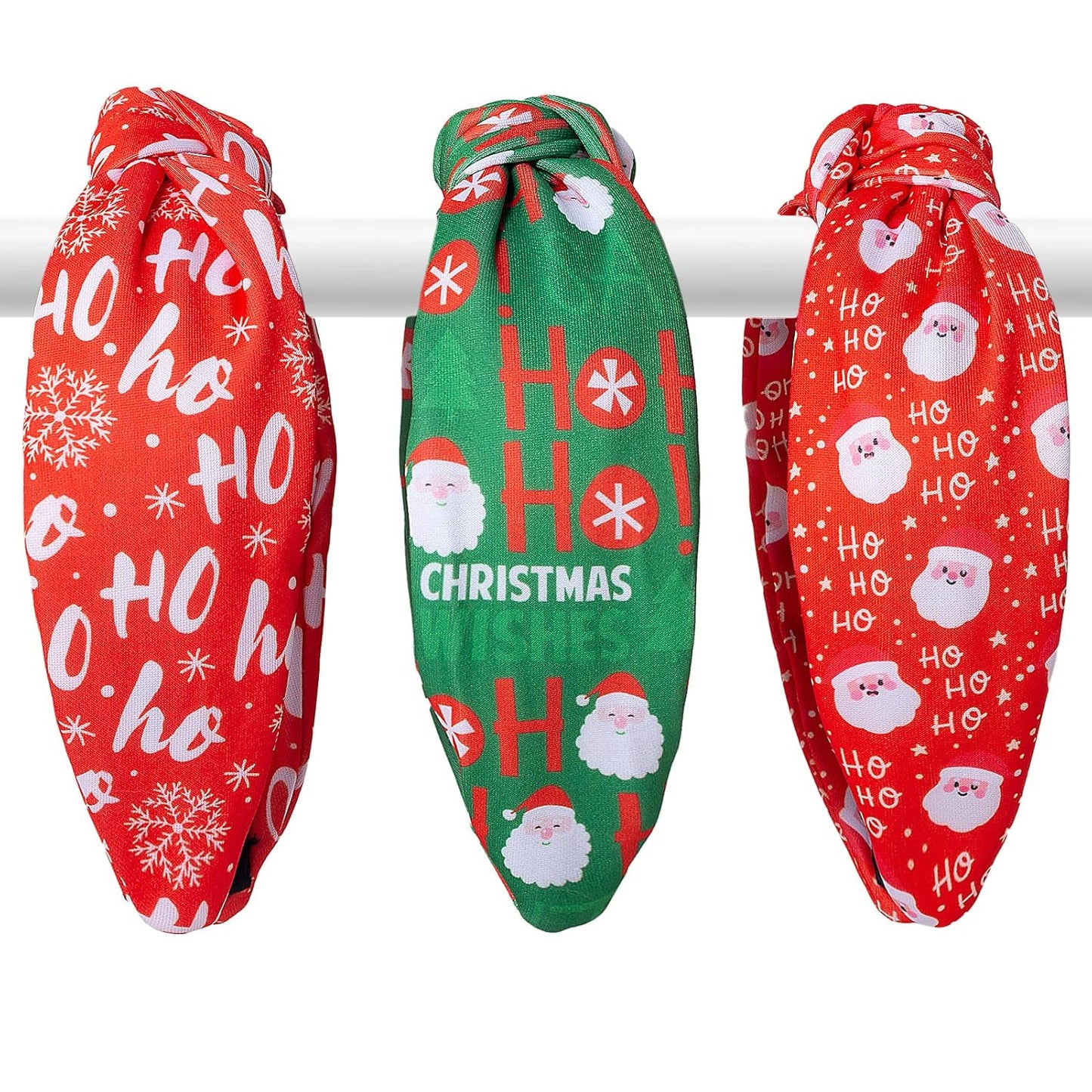 3Pcs Christmas Headbands for Women, Snowflake Santa Snowman Xmas Tree Holiday Knot Hair Hoops, Festive Gift Hair Accessory (HOHO)