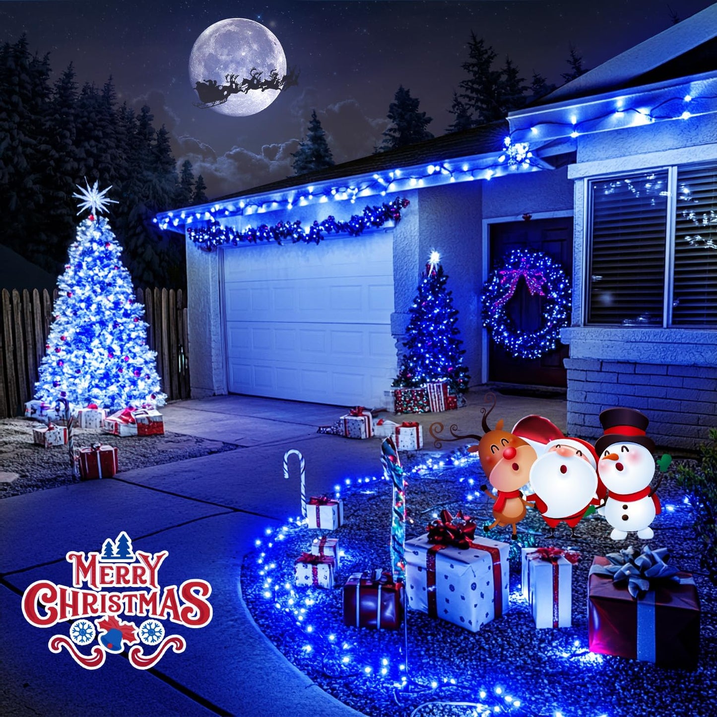 200 LED Blue Christmas Lights Outdoor, Expandable 66Ft Christmas String Lights Green Wire, 8 Modes Twinkle Xmas Tree Light Plug in for Party Indoor Ceiling Beroom Patio Fence Yard Decor
