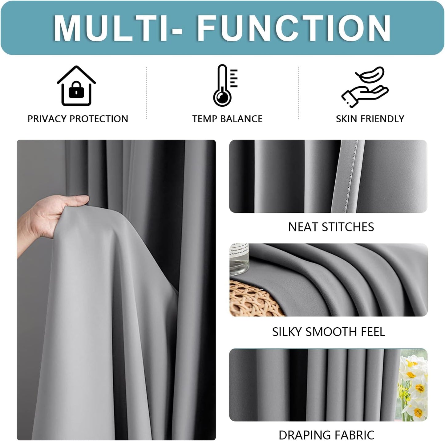 Blackout Curtains for Living Room, Thermal Insulated Rod Pocket Window Drapes for Bedroom, 2 Panels (42X84 Inch, Dove Grey)