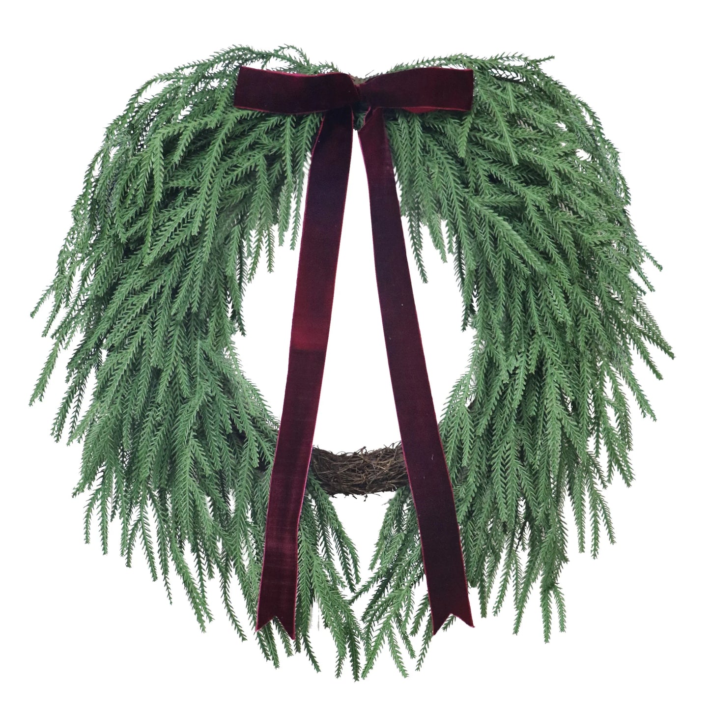 Evergreen Natural Feel Norfolk Artificial Christmas Wreath, Green, 22", by