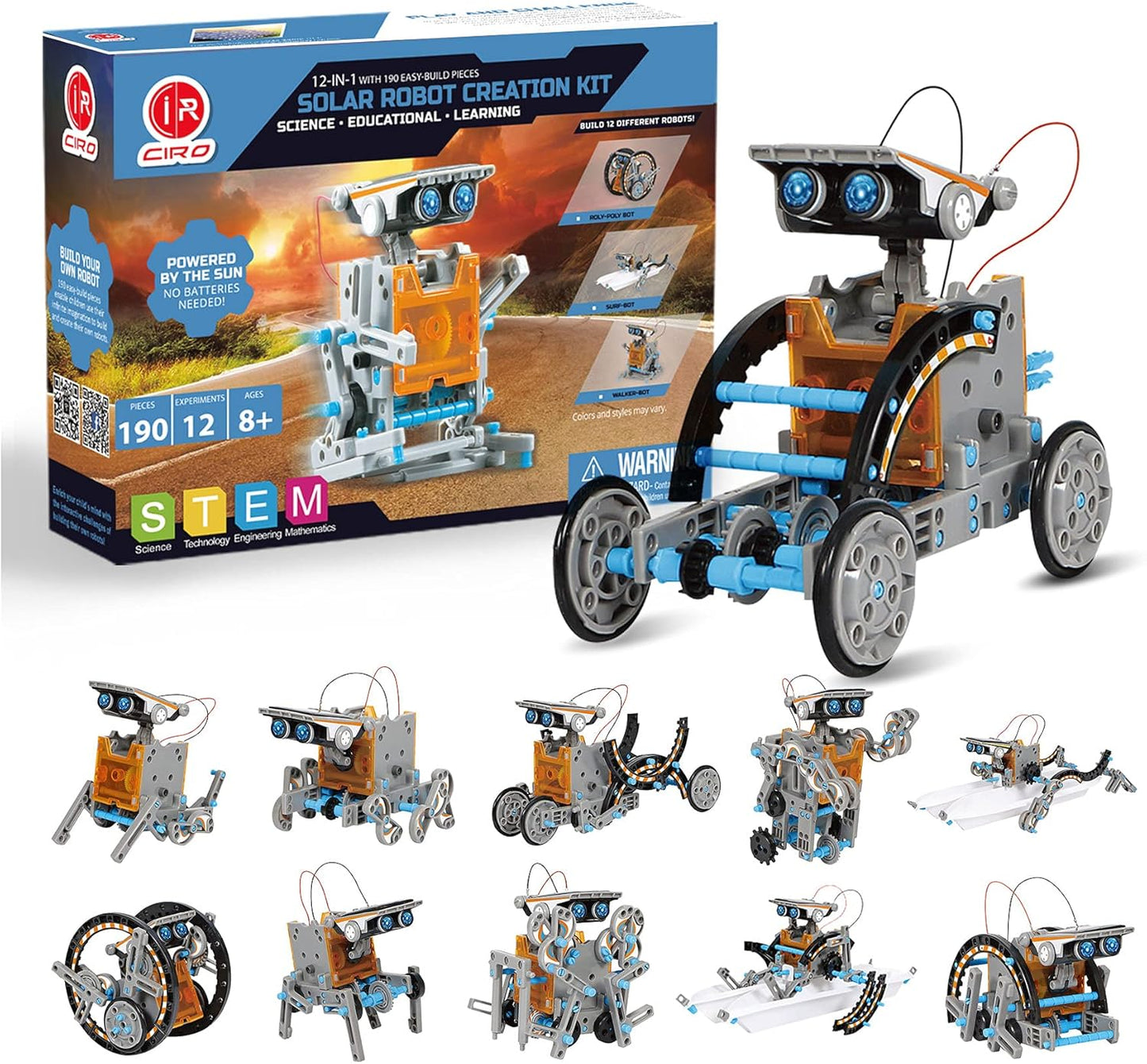 12-In-1 Solar Robot Toys, STEM Education Activites Kits for Kids 8-12, 190 Pieces Building Sets