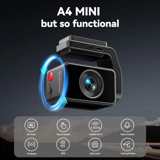 A4 Dash Cam Front and Rear, 4K Car Dash Camera with GPS& 5G Wifi, Touch Screen, 64GB Card, Voice Control Dashcam, Super Night Vision, Front and Rear Dash Cam with G-Sensor