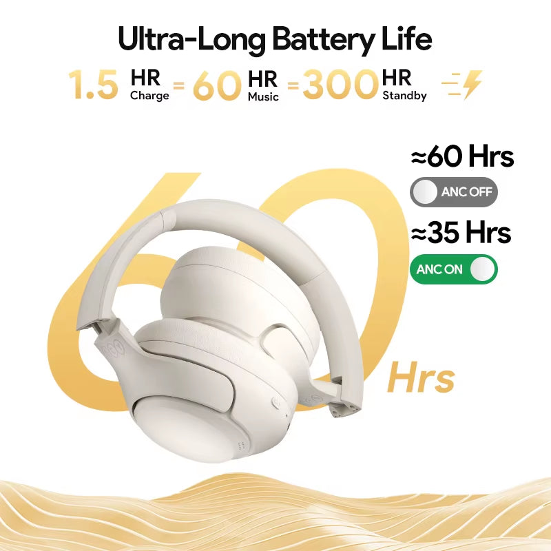 H3 ANC 43Db Active Noise Cancellation Headphones Hi-Res Audio Wireless Earphones Bluetooth 5.4 over the Ear Headsets 60Hrs