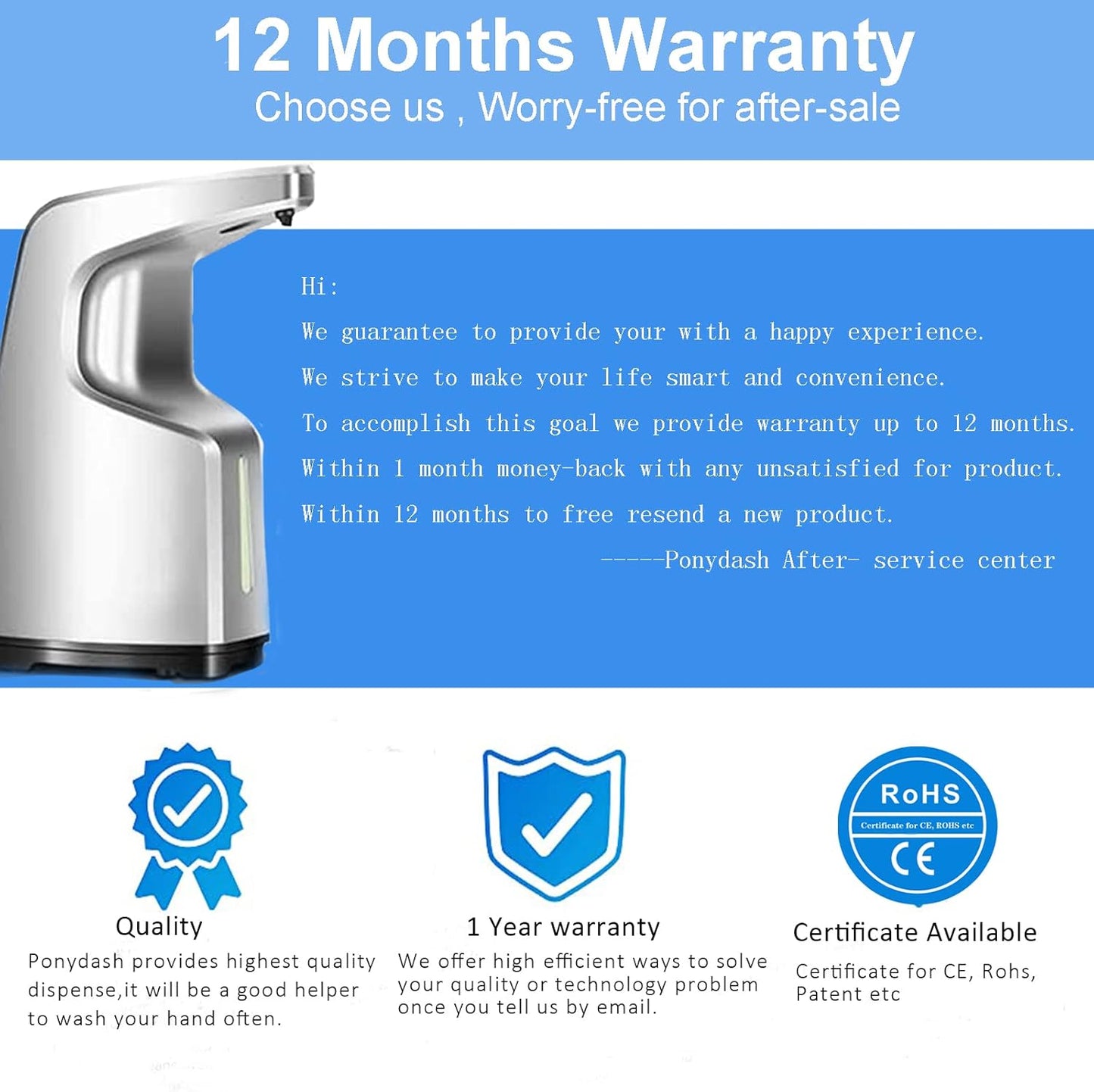 Soap Dispenser, Automatic Soap Dispenser Touchless,Dish Soap Dispenser for Kitchen Bathroom, Hand Soap Dispensers-Infrared Motion Sensor/1 Year Warranty/Touchless High Capacity Auto Soap Dispenser