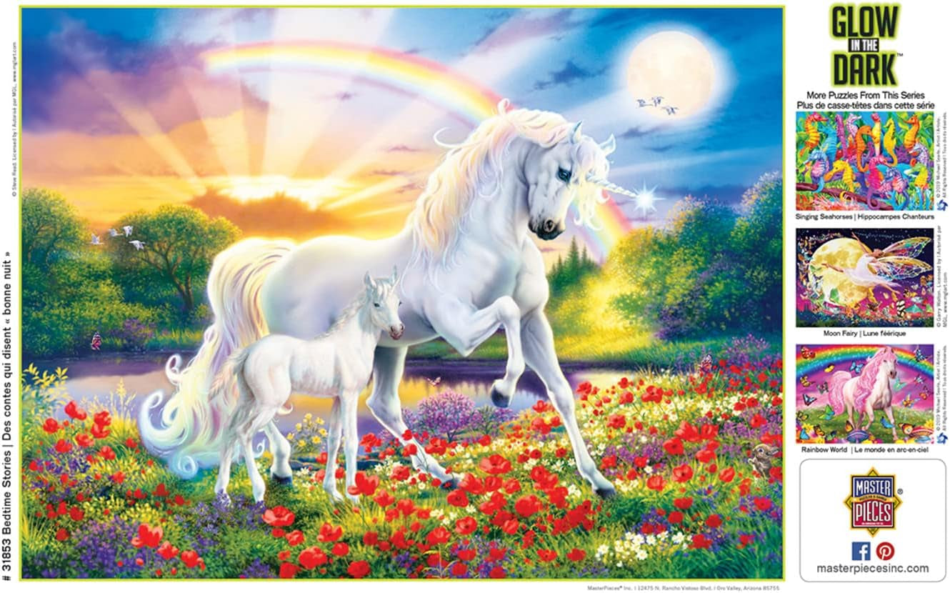 - 300 Piece Jigsaw Puzzle with Large EZ Grip Shapes, Glows in the Dark, Bedtime Stories, Activity Fun for Adults, Seniors, Family, Kids, 18" X 24"
