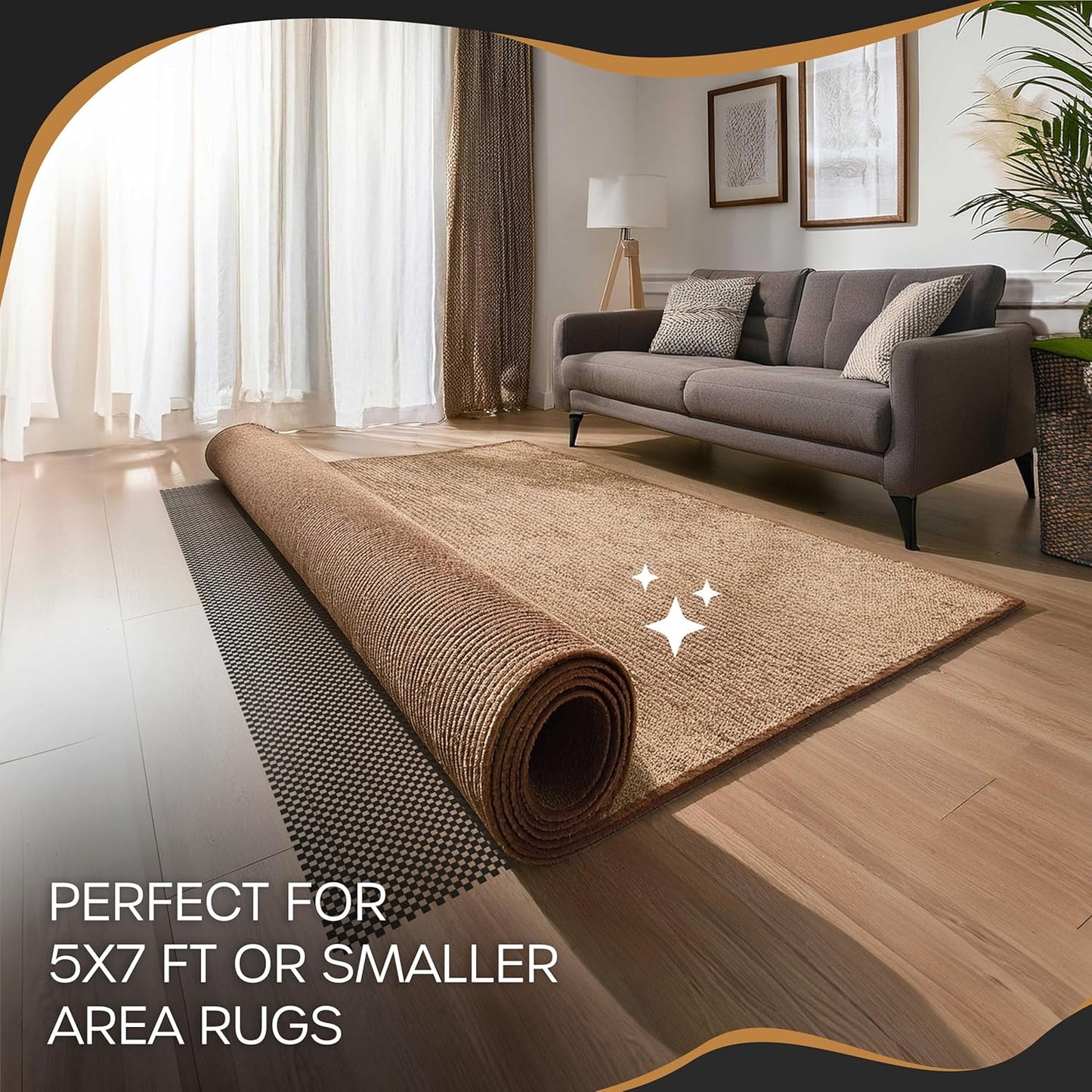5'X7' Black anti Skid Rug Gripper for Hardwood Floors & Other Surfaces | Thick PVC Non Slip Rug Pad 5X7 Ft. | Trim-To-Fit under Rug Non Slip Pad & Carpet Pad | Rug Stoppers to Prevent Sliding
