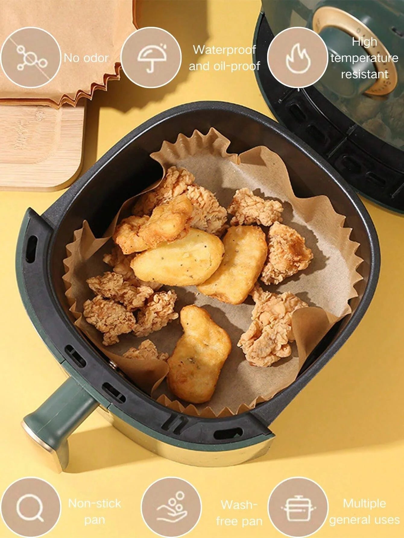 10-200Pcs Disposable Air Fryer Paper Non-Stick Kitchen Baking Airfryer Mat Oilproof Micro-Wave Barbecue Pad Baking Paper Liner