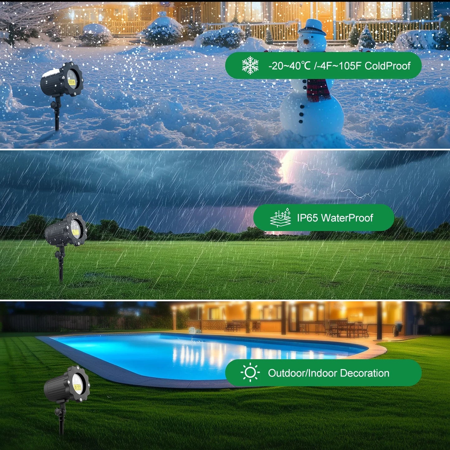 Snowflake Projector Lights, Rotating LED Projection Light, Snowfall Landscape Lamp for Indoor Outdoor Halloween Xmas New Year Party