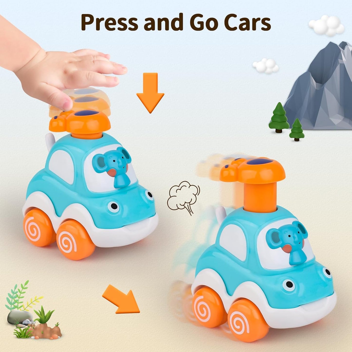 Press and Go Toddler Toy Cars - Animal-Themed Push and Go Cars for Boys Aged 1-3, Ideal First Birthday Gifts for 1-2 Year Olds, Suitable for 6-18 Months