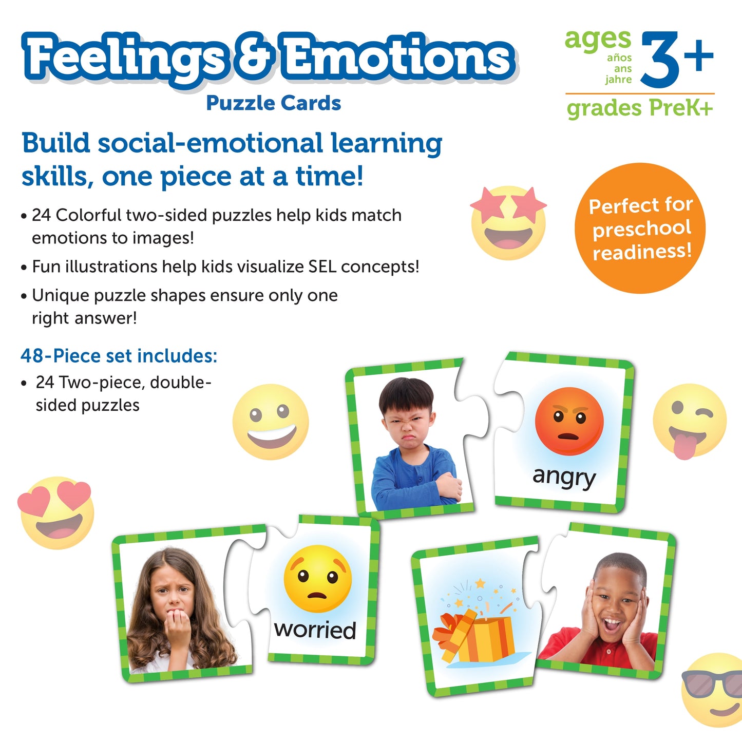Feelings & Emotions Puzzle - Educational Puzzles for Kids Ages 3+, Social Emotional Games for Toddlers