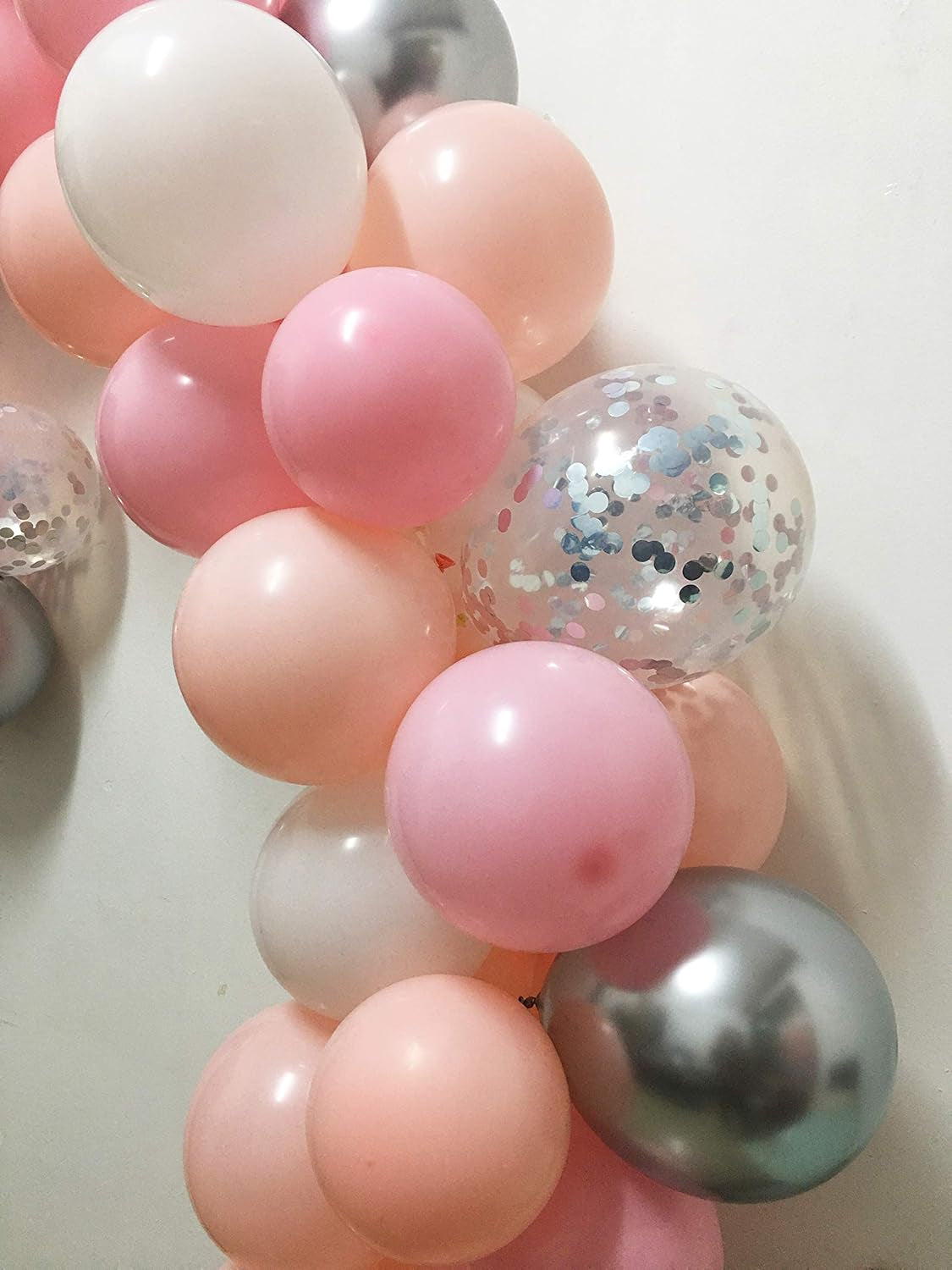 Pastel Pink Silver Balloon Garland -Blush Pink Metallic Chrome Silver Confetti Balloons Arch Kit for Girl Baby Shower Party Decorations Supplies