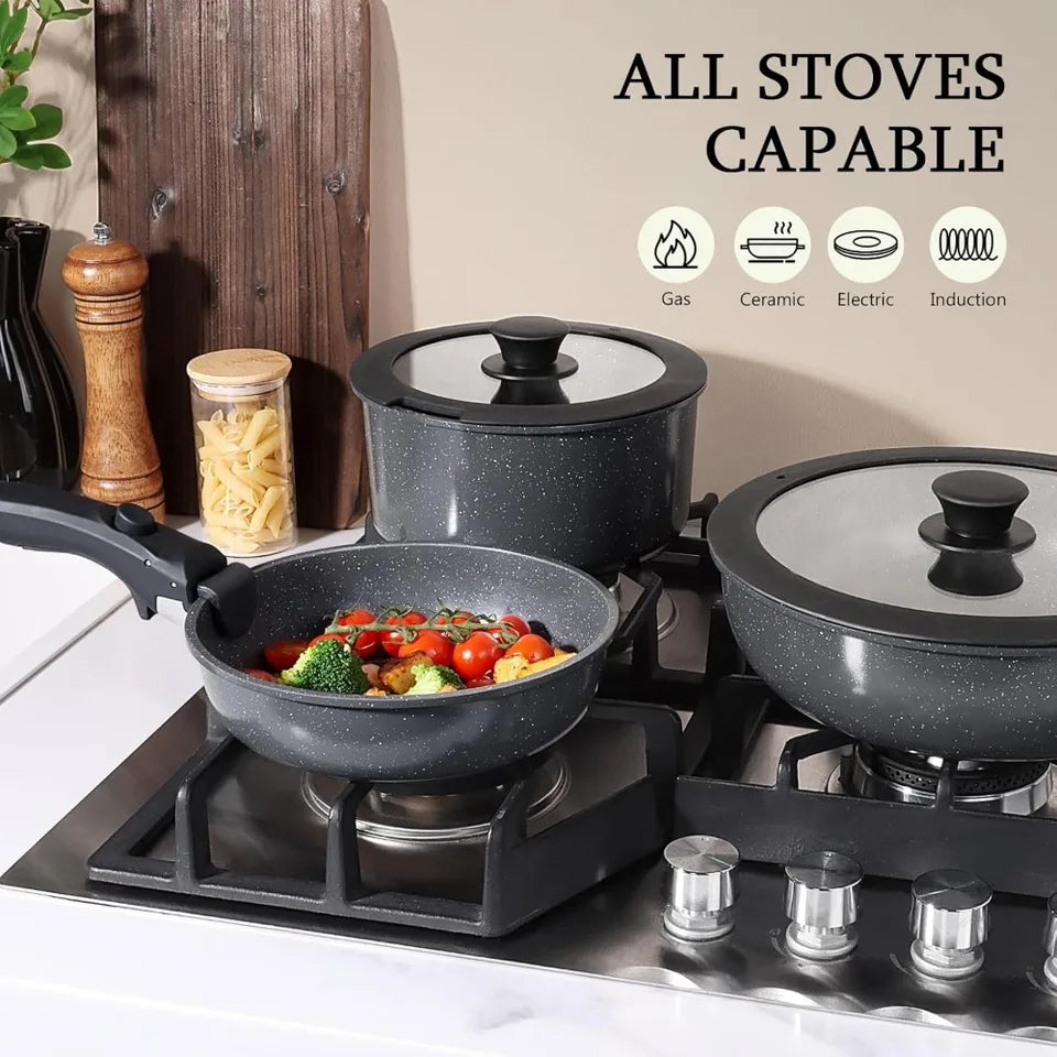 11 Piece Nonstick Ceramic Cookware Set with Detachable Handles