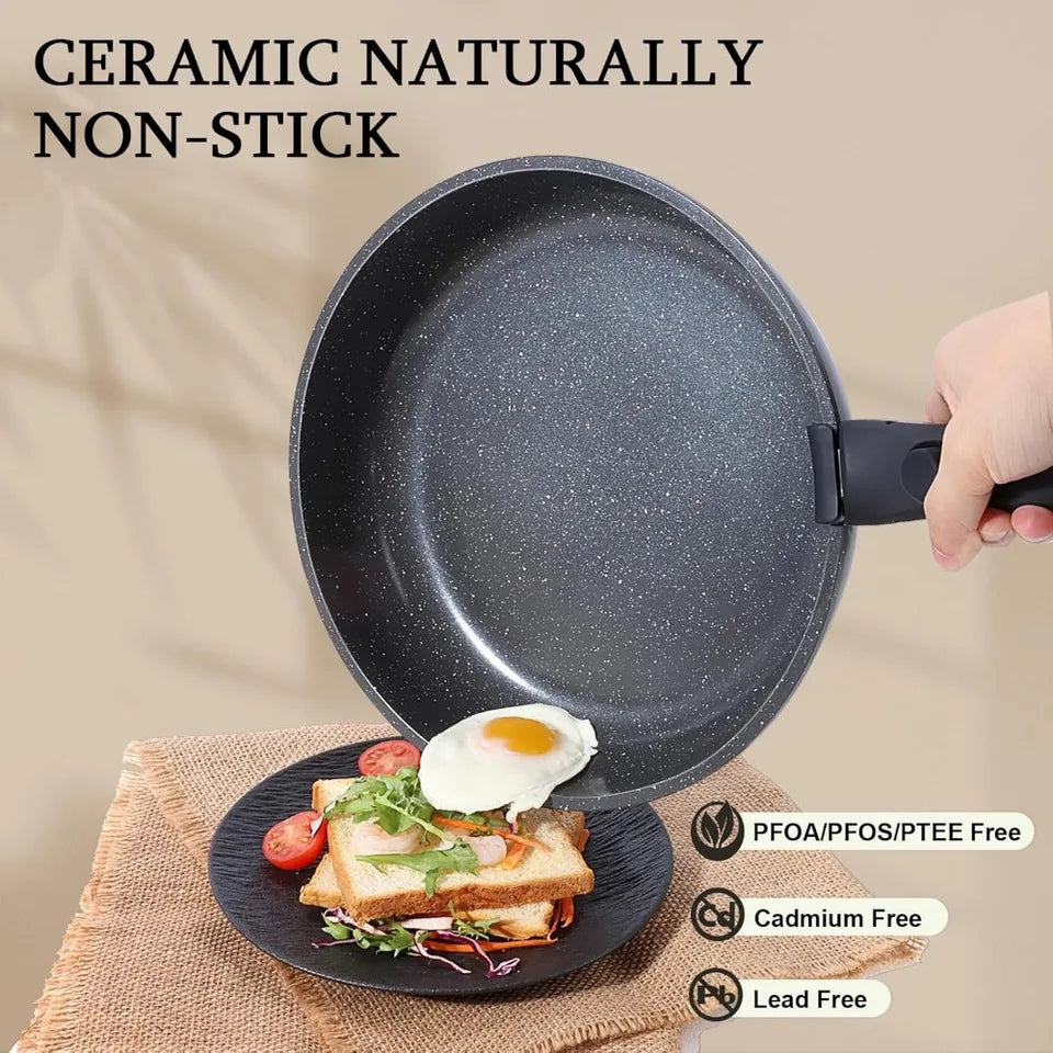 11 Piece Nonstick Ceramic Cookware Set with Detachable Handles