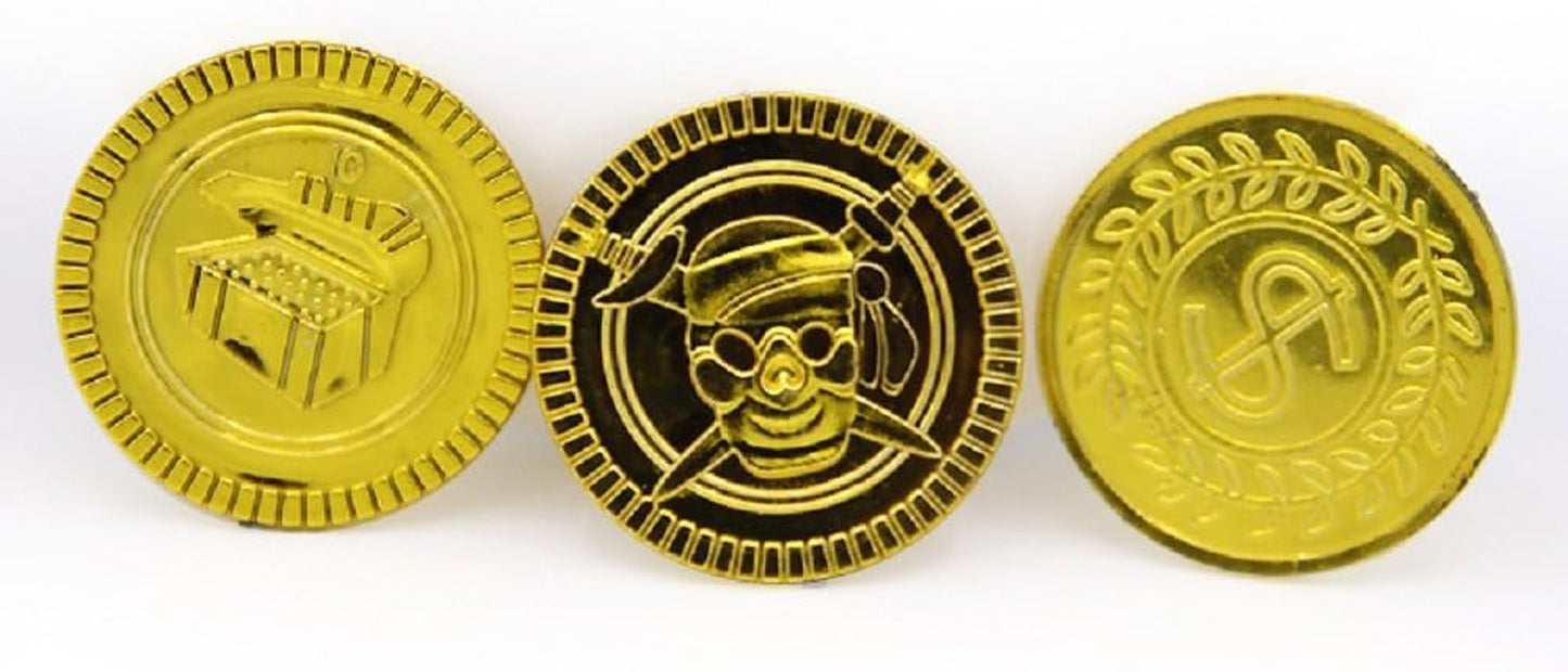 100Pcs Plastic Play Coins Gold Pirate Treasure Hunt Coins Toys for Kids Party Theme Props Decoration,Party Favor,Lucky Draw Games, Great for Kids, Toddlers, Teachers