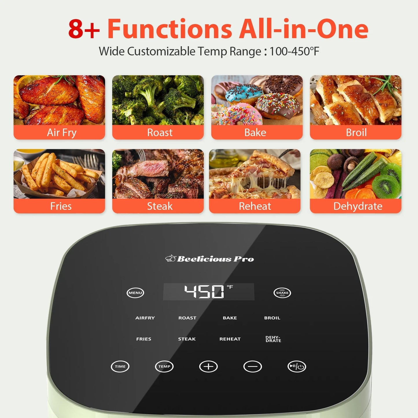Air Fryer, 8-In-1 Smart Compact 4QT Air Fryers, Shake Reminder,450°F Digital Airfryer with Flavor-Lock Tech,Tempered Glass Display, Dishwasher-Safe & Nonstick,Fit for 1-3 People, Green