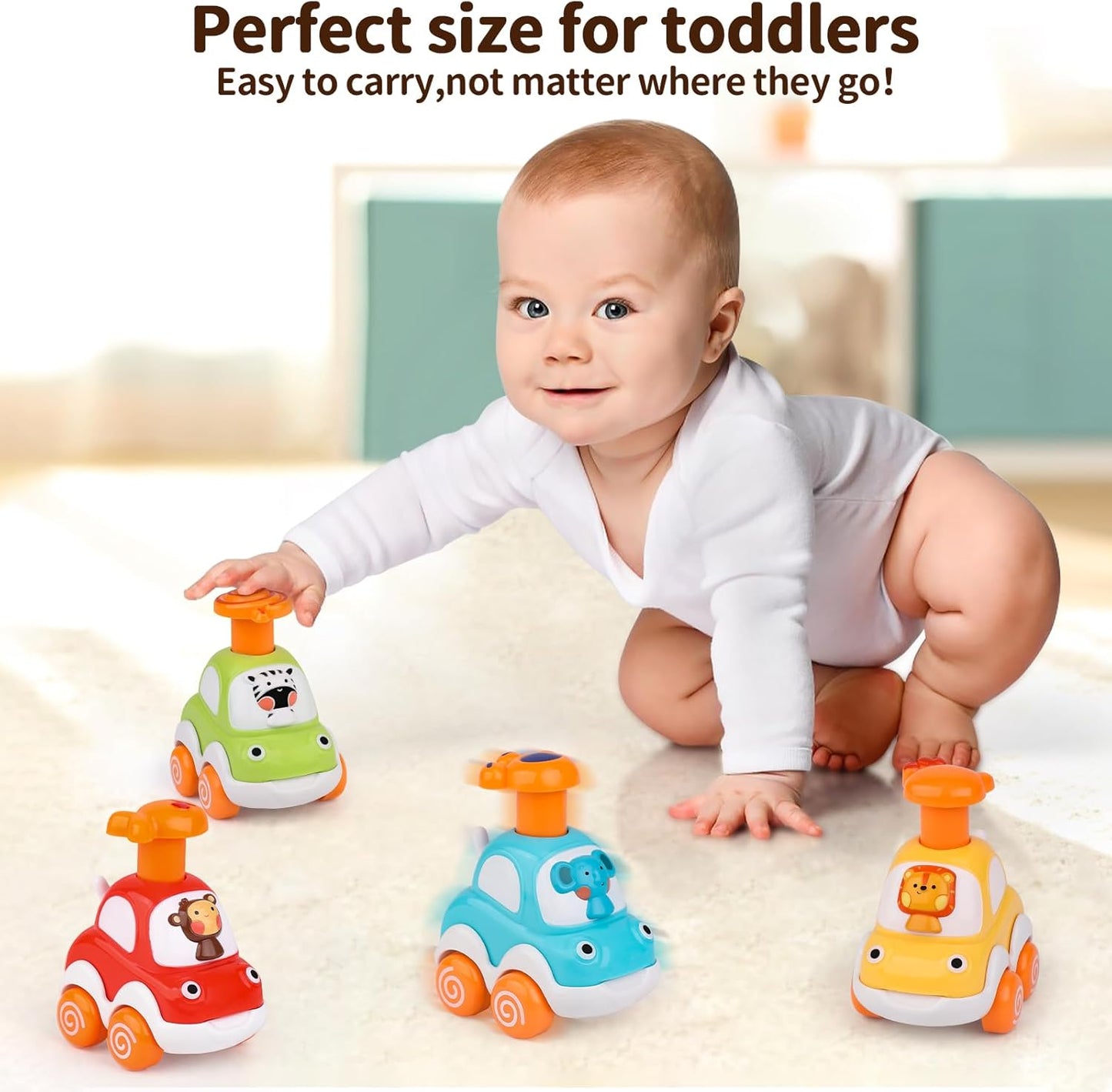Press and Go Toddler Toy Cars - Animal-Themed Push and Go Cars for Boys Aged 1-3, Ideal First Birthday Gifts for 1-2 Year Olds, Suitable for 6-18 Months