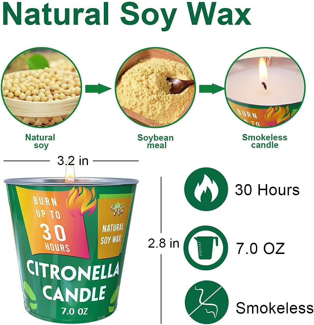 Patio Citronella Candles Outdoor, 4 Packs Natural Soy Wax Fly off Candles for Summer Porch Home outside Camping Picnic,120 Hours Burn