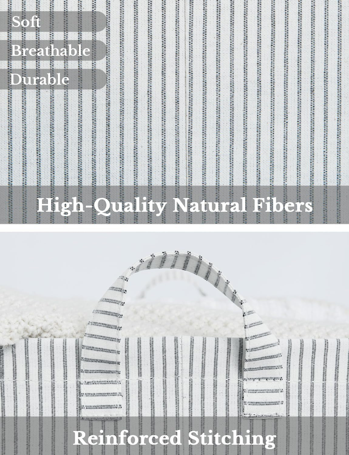 Storage Bins, Fabric Storage Bins for Shelves, Large Storage Baskets with Metal Frame, Closet Baskets and Bins with Handles, Gray and White Stripes, 2-Pack