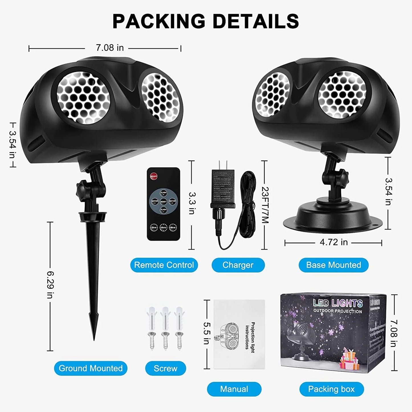 Waterproof Projector Lights with Remote Control, Lawn Stake & Indoor Base