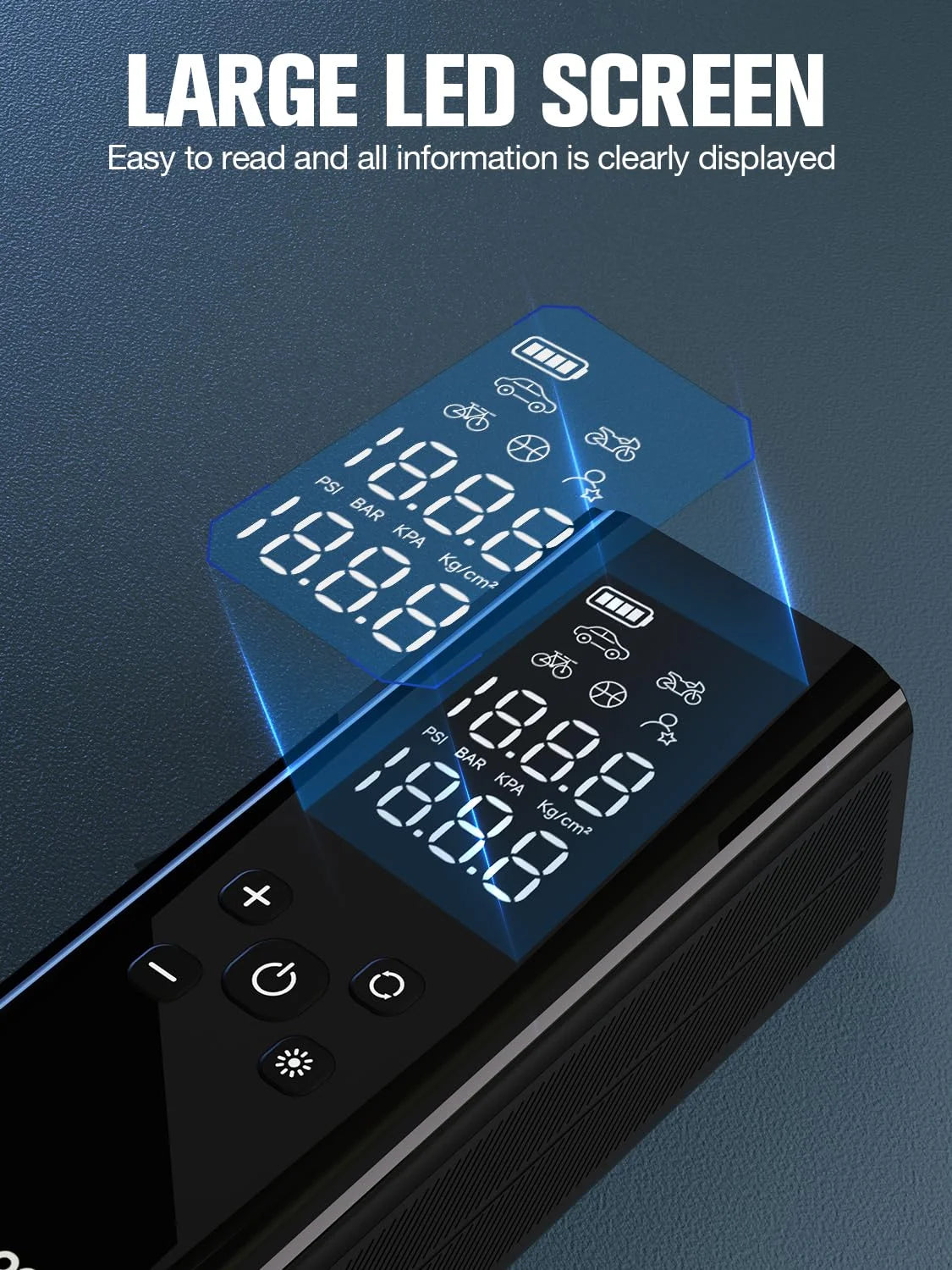 GT150 Cordless Portable Tire Inflator, 7500Mah 150 PSI Air Compressor for Car Tires, Digital Pressure Gauge, Automatic Shut-Off, Emergency LED Light, Compact Electric Air Pump