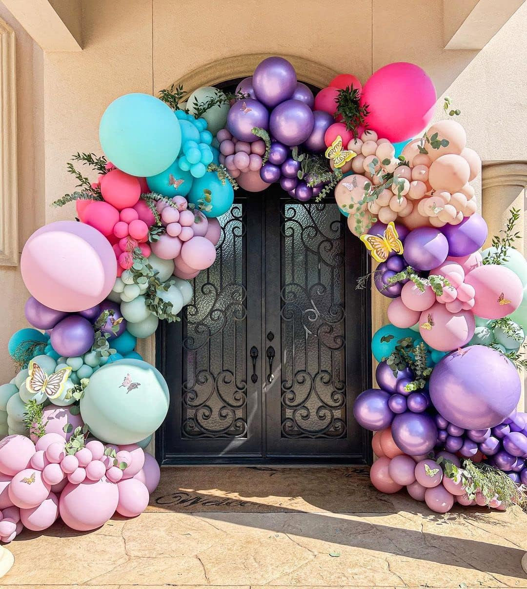 Pastel Purple Pink Balloons Lavender Teal Balloon Garland Metallic Lilac Blue Balloons Different Size Green and Orange Balloon Arch Kit for Encanto Birthday Butterfly Baby Shower Princess Party Supply