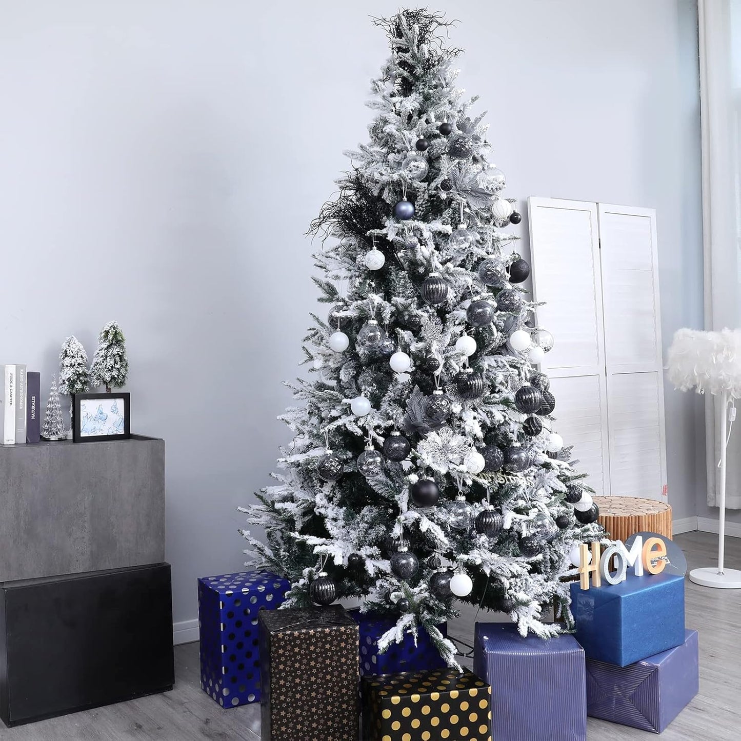Christmas Ball Ornaments Shatterproof Clear Large Plastic Hanging Ball Decorative Baubles Set with Stuffed Delicate Decorations (70Mm/2.76", Black)