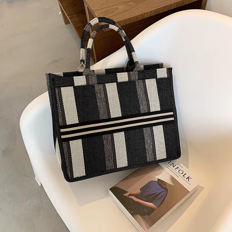 Woman Bag Women Handbag Canvas Shoulder Bag Big Tote Handbag for Woman Color Matching Weave Handbag Bolso Paja HOT