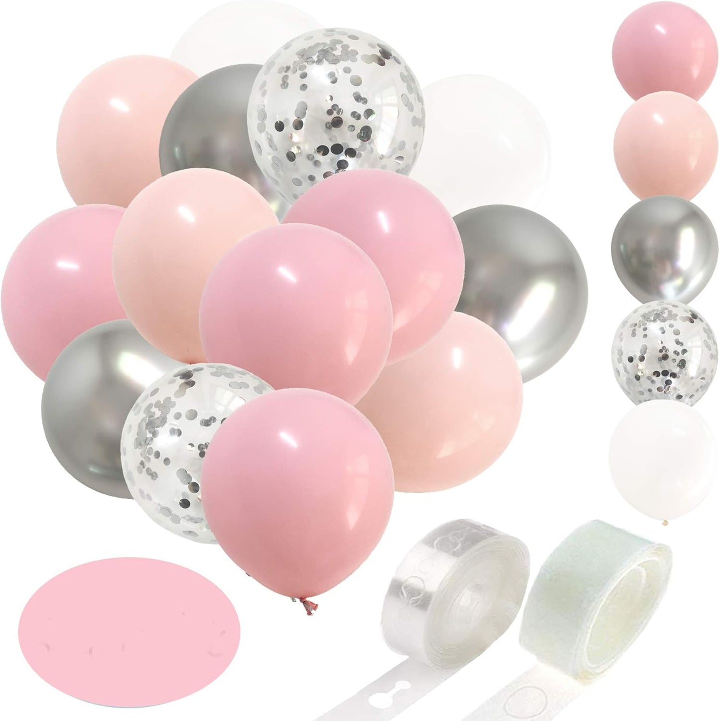 Pastel Pink Silver Balloon Garland -Blush Pink Metallic Chrome Silver Confetti Balloons Arch Kit for Girl Baby Shower Party Decorations Supplies