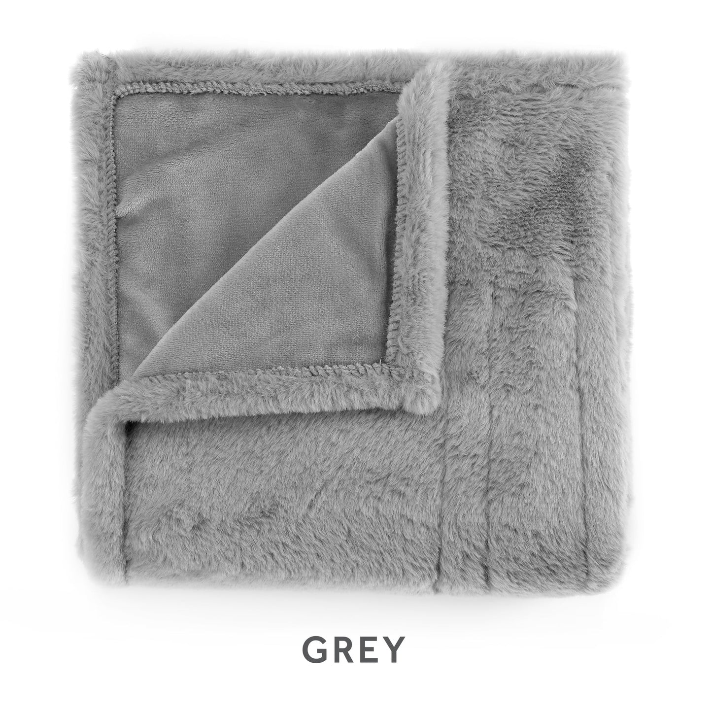 Grey Faux Fur Heated Electric Throw Blanket