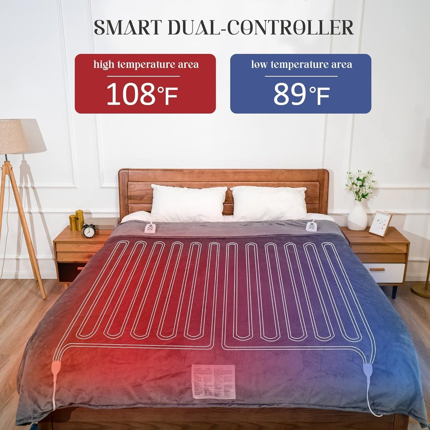 Heated Blanket King Size, Heating Electric Throw Blanket Dual Control, 10 Heat Settings, 12 Hours Auto Off, Machine Washable, ETL Certified, Overheating Protection, Grey