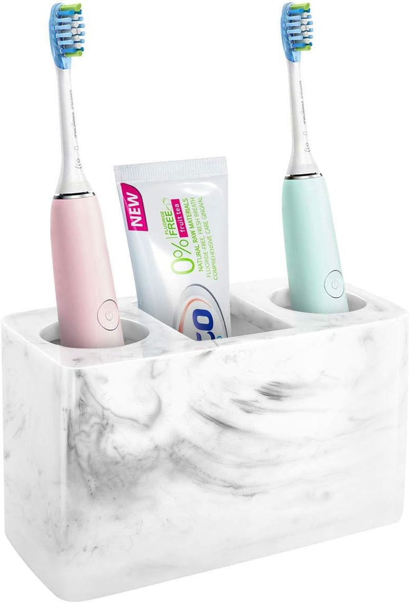 Electric Toothbrush Holder, 3 Slots Large Marble Toothbrush Toothpaste Stand, Resin Storage for Bathroom Accessories Vanity Counter Sink Organizer Caddy Marble Style- Ink White