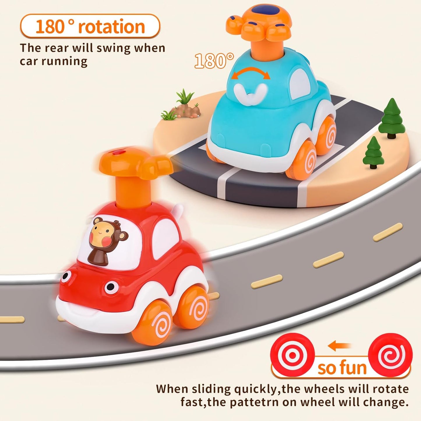 Press and Go Toddler Toy Cars - Animal-Themed Push and Go Cars for Boys Aged 1-3, Ideal First Birthday Gifts for 1-2 Year Olds, Suitable for 6-18 Months