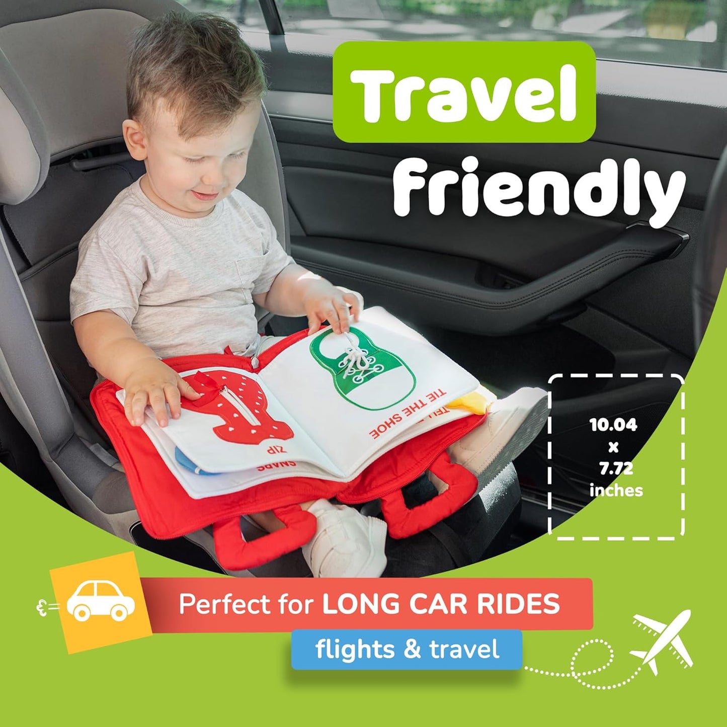Toddler Busy Book for 1 Year Old - Airplane Toys for Toddlers 1-3, Activity Quiet Book, Kids Travel Essentials, Montessori Busy Board Travel Activities, Gift for Boys & Girls